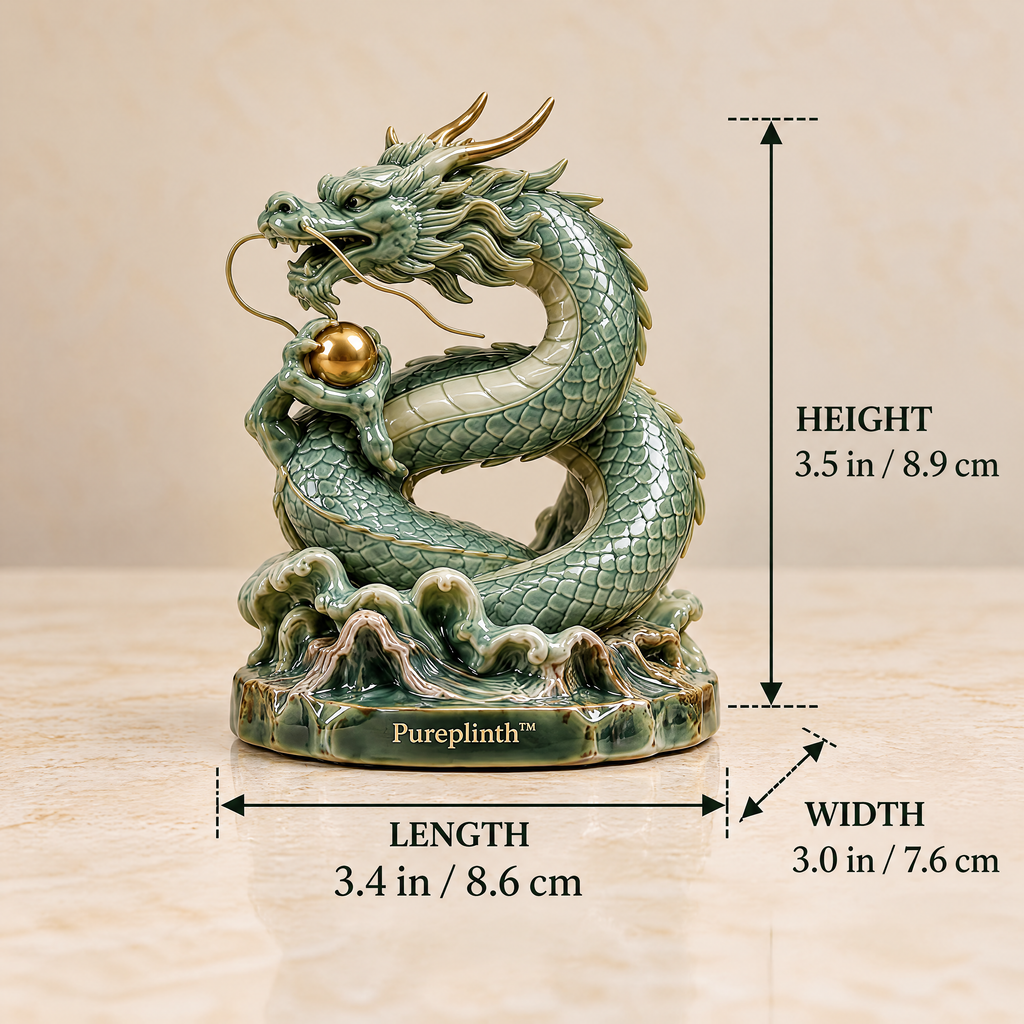 Pureplinth™ Jade Dragon Coil – Ceramic Dragon & Cloud Pearl Figurine