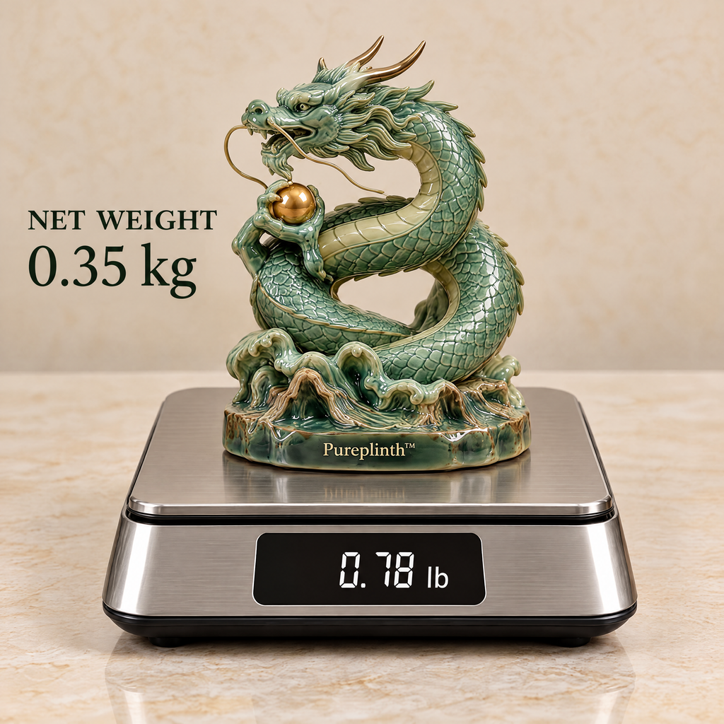 Pureplinth™ Jade Dragon Coil – Ceramic Dragon & Cloud Pearl Figurine