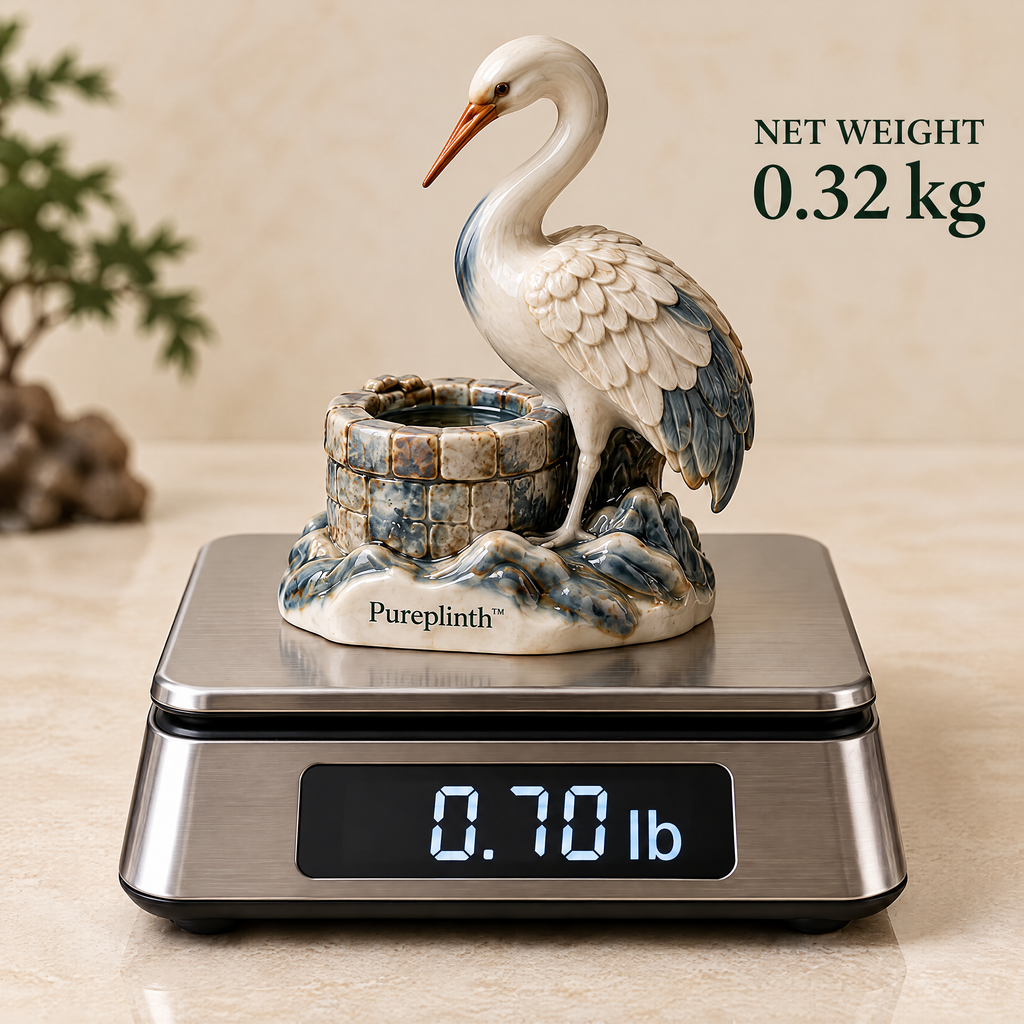 Pureplinth™ Moonwell Crane – Ceramic Crane & Ancient Well Figurine