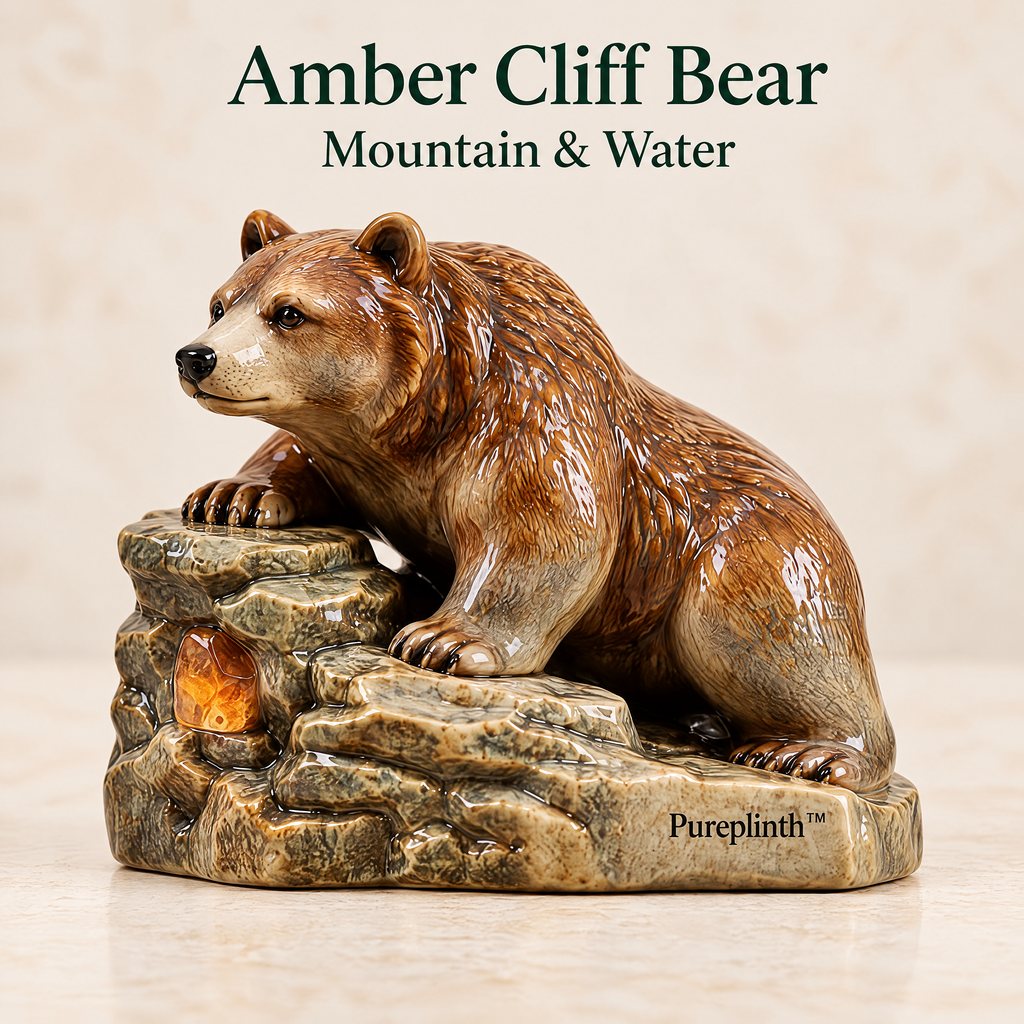 Pureplinth™ Amber Cliff Bear – Ceramic Bear & Amber Cliff Figurine