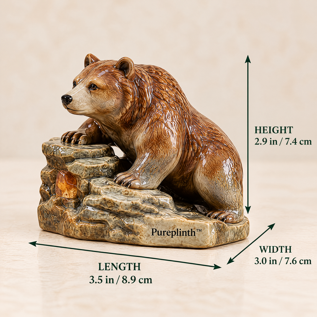 Pureplinth™ Amber Cliff Bear – Ceramic Bear & Amber Cliff Figurine