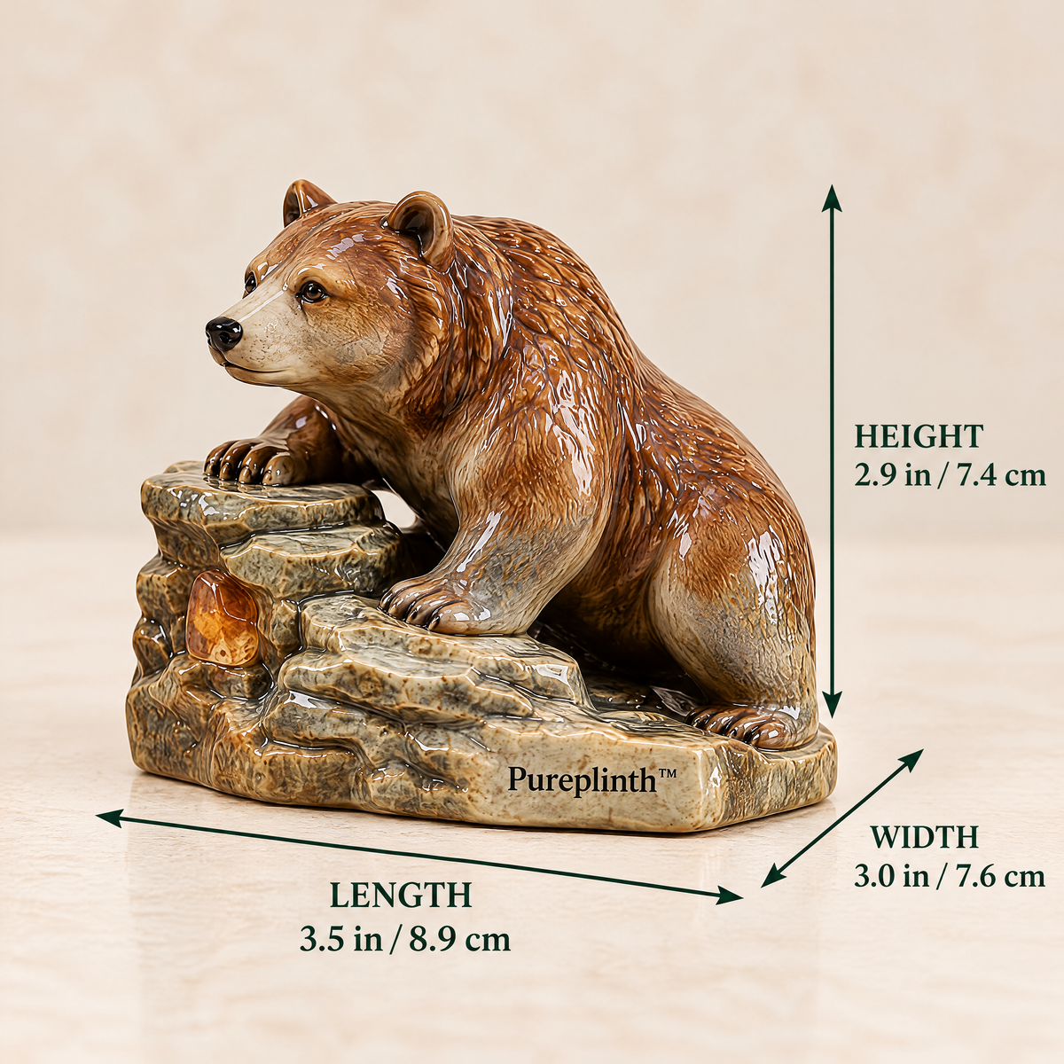 Pureplinth™ Amber Cliff Bear – Ceramic Bear & Amber Cliff Figurine