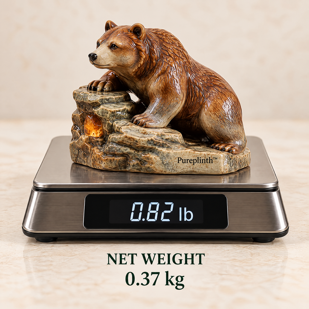 Pureplinth™ Amber Cliff Bear – Ceramic Bear & Amber Cliff Figurine
