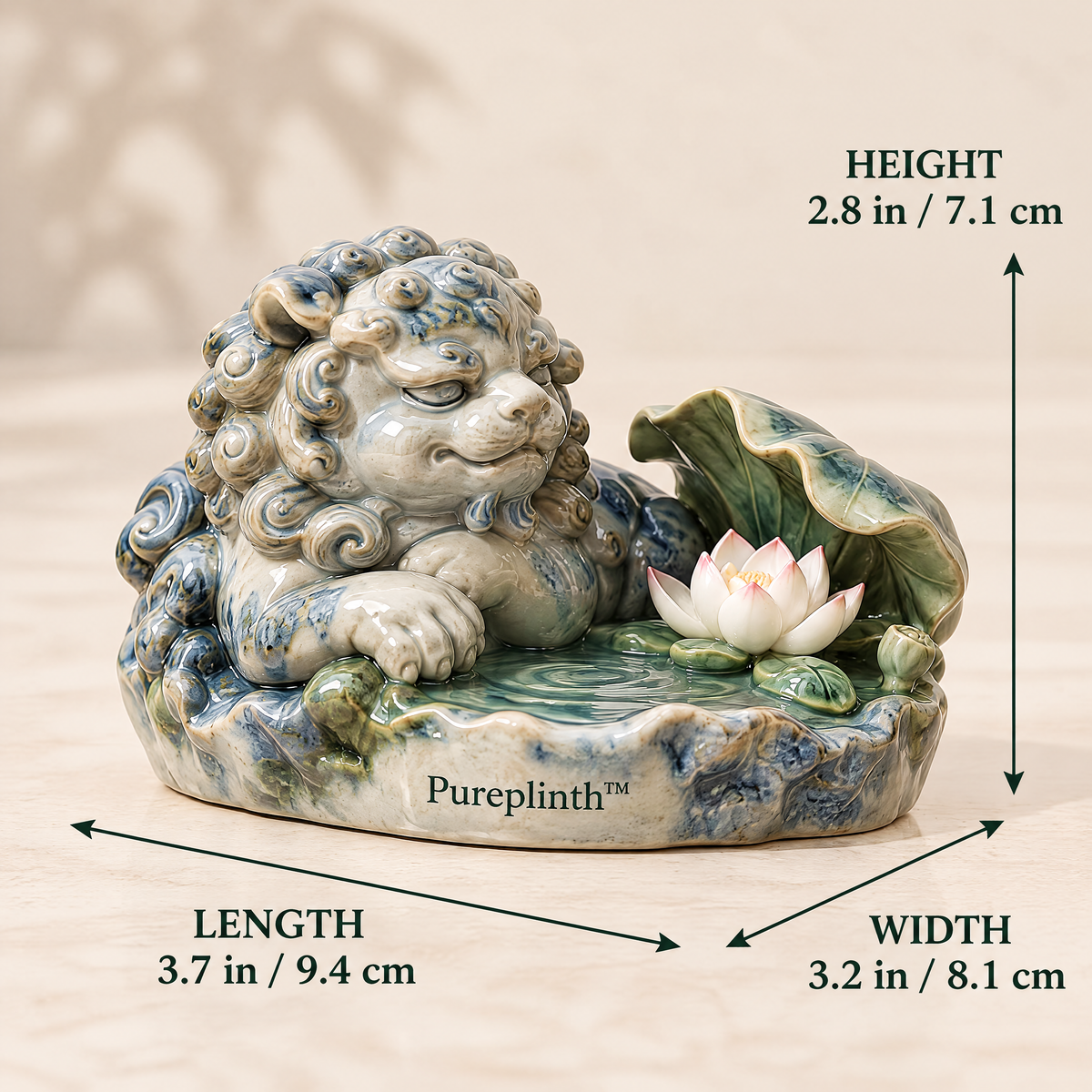 Pureplinth™ Lotus Basin Guardian – Ceramic Lion & Lotus Basin Figurine