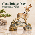 Pureplinth™ Cloudbridge Deer – Ceramic Deer & Stone Bridge Figurine