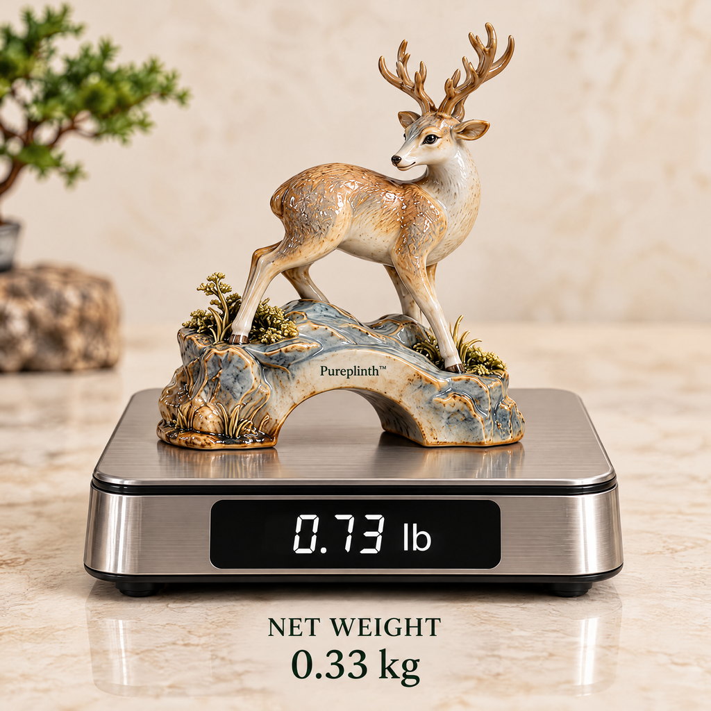 Pureplinth™ Cloudbridge Deer – Ceramic Deer & Stone Bridge Figurine
