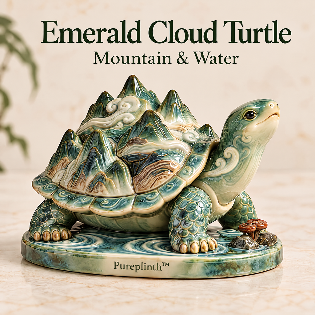 Pureplinth™ Emerald Cloud Turtle – Ceramic Turtle & Mountain Shell Figurine