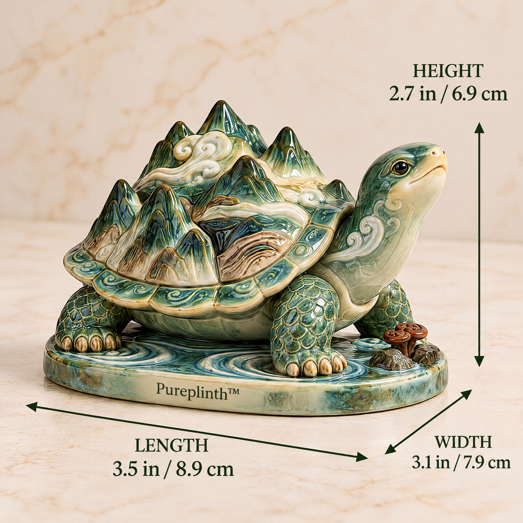 Pureplinth™ Emerald Cloud Turtle – Ceramic Turtle & Mountain Shell Figurine