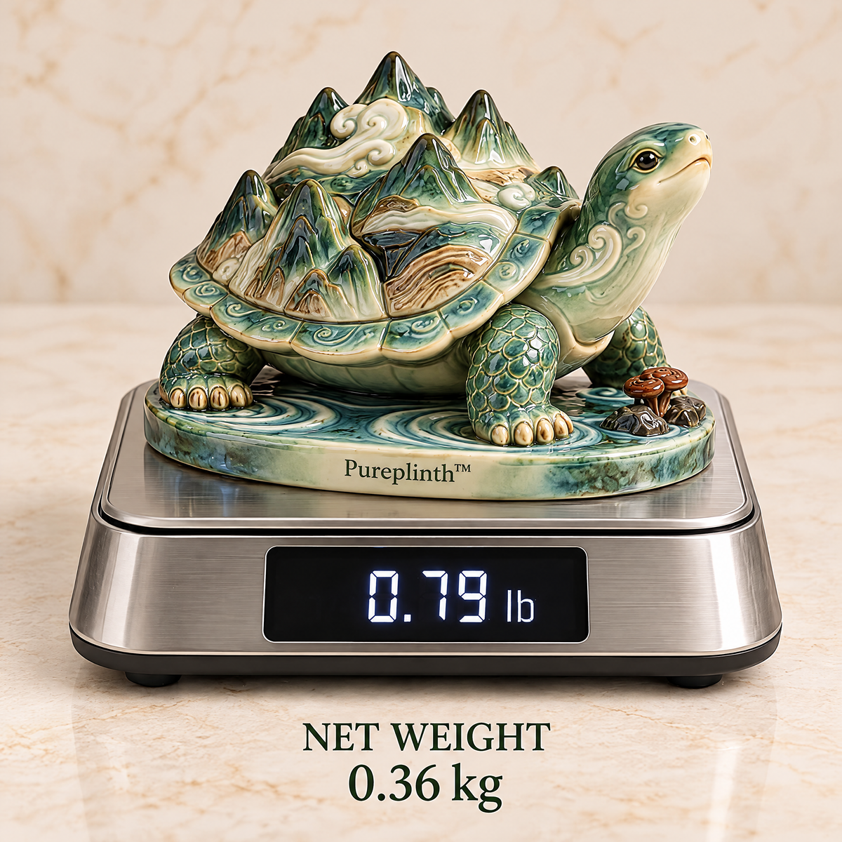 Pureplinth™ Emerald Cloud Turtle – Ceramic Turtle & Mountain Shell Figurine