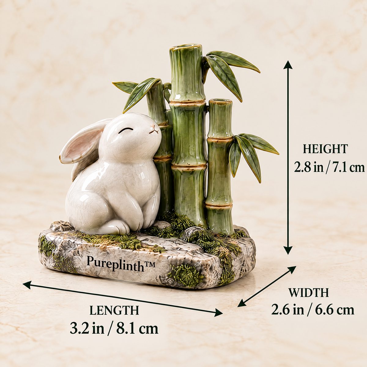 Pureplinth™ Bamboo Scholar – Ceramic Rabbit & Bamboo Grove Figurine
