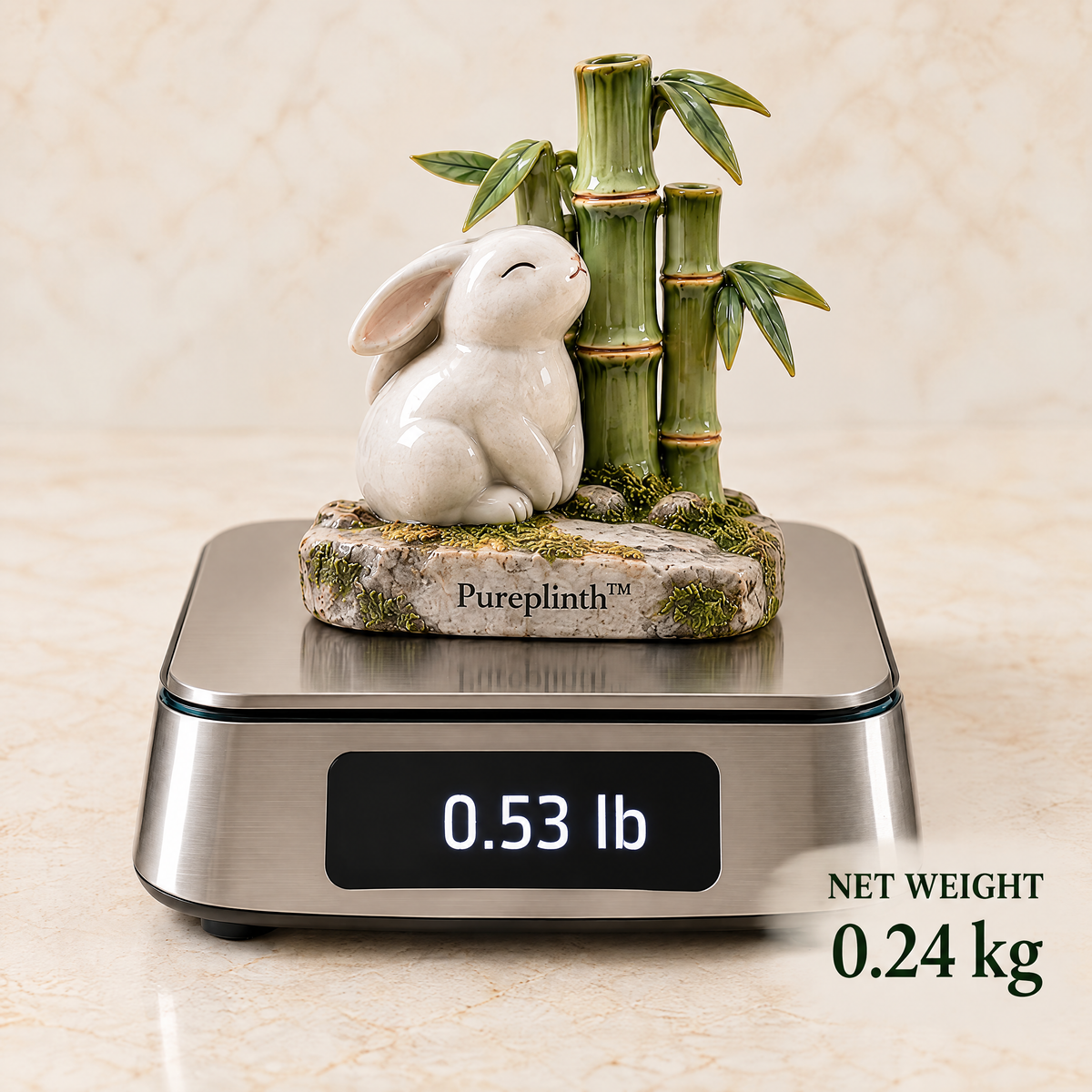 Pureplinth™ Bamboo Scholar – Ceramic Rabbit & Bamboo Grove Figurine