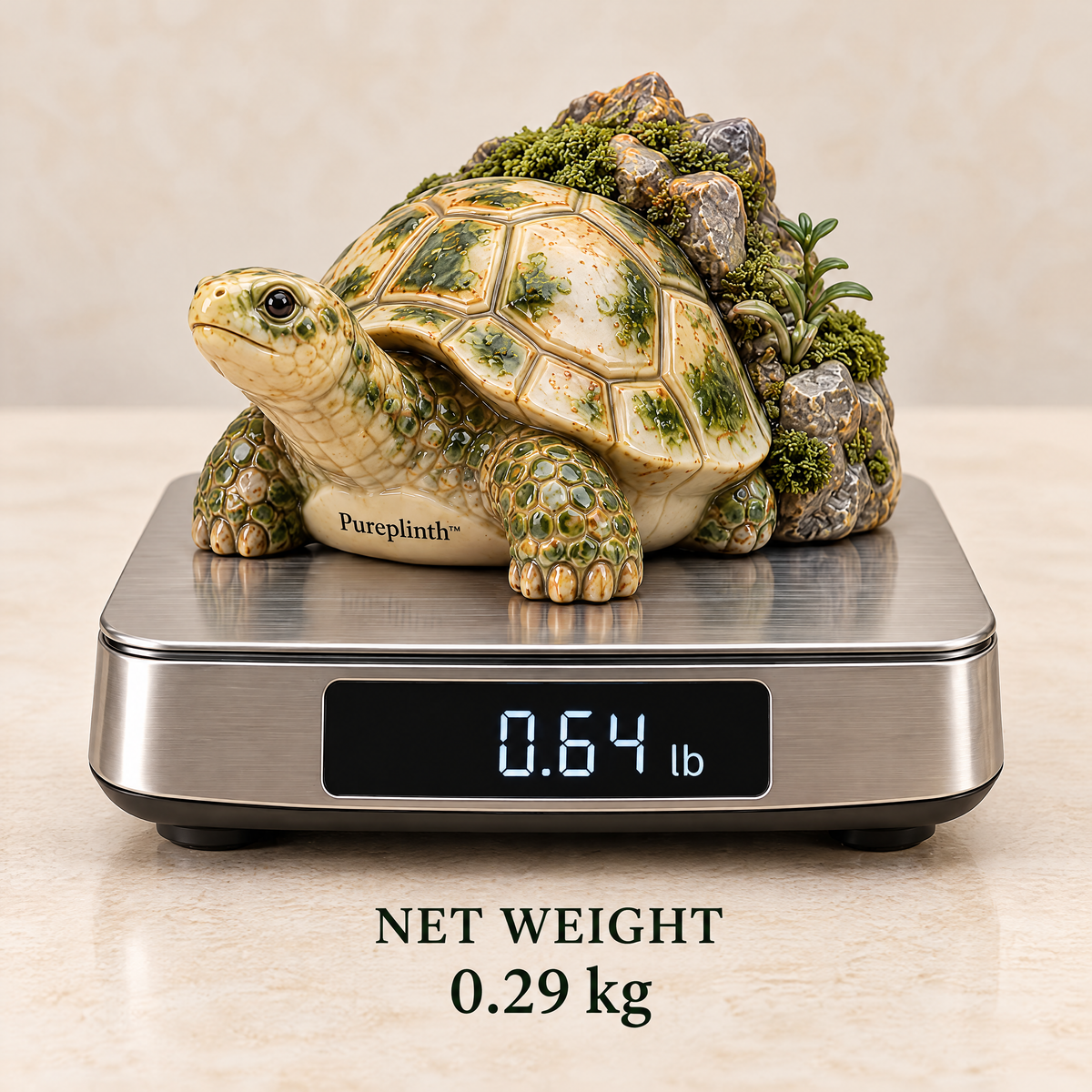 Pureplinth™ Mossback Tortoise – Ceramic Tortoise & Mossy Rock Figurine