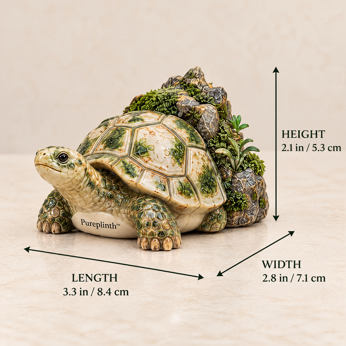 Pureplinth™ Mossback Tortoise – Ceramic Tortoise & Mossy Rock Figurine