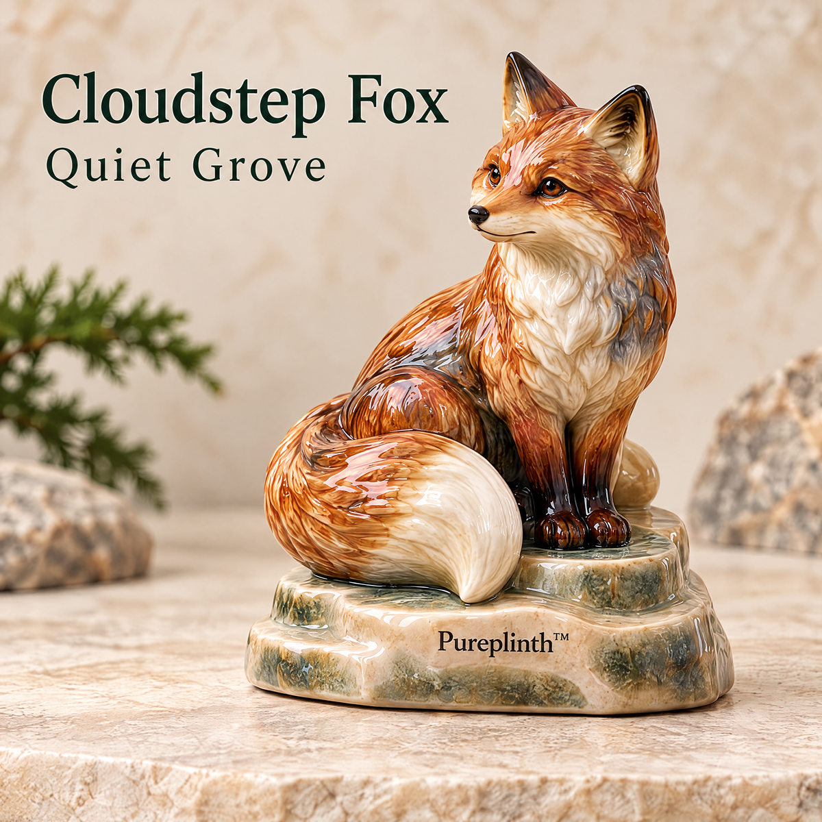 Pureplinth™ Cloudstep Fox – Ceramic Fox & Cloud Step Figurine