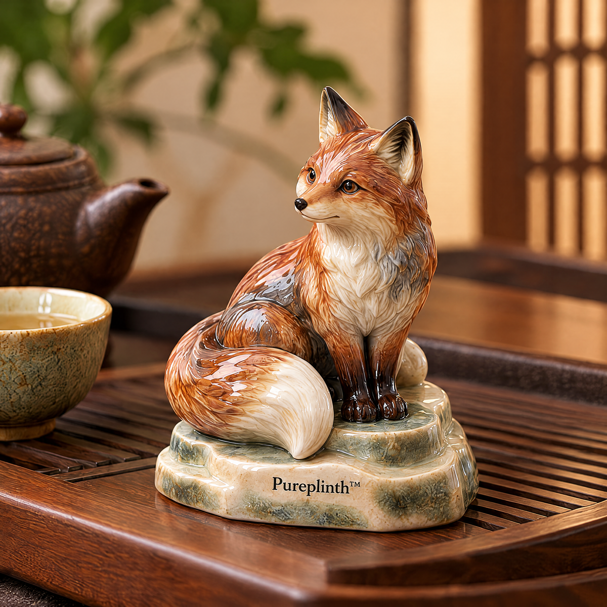 Pureplinth™ Cloudstep Fox – Ceramic Fox & Cloud Step Figurine