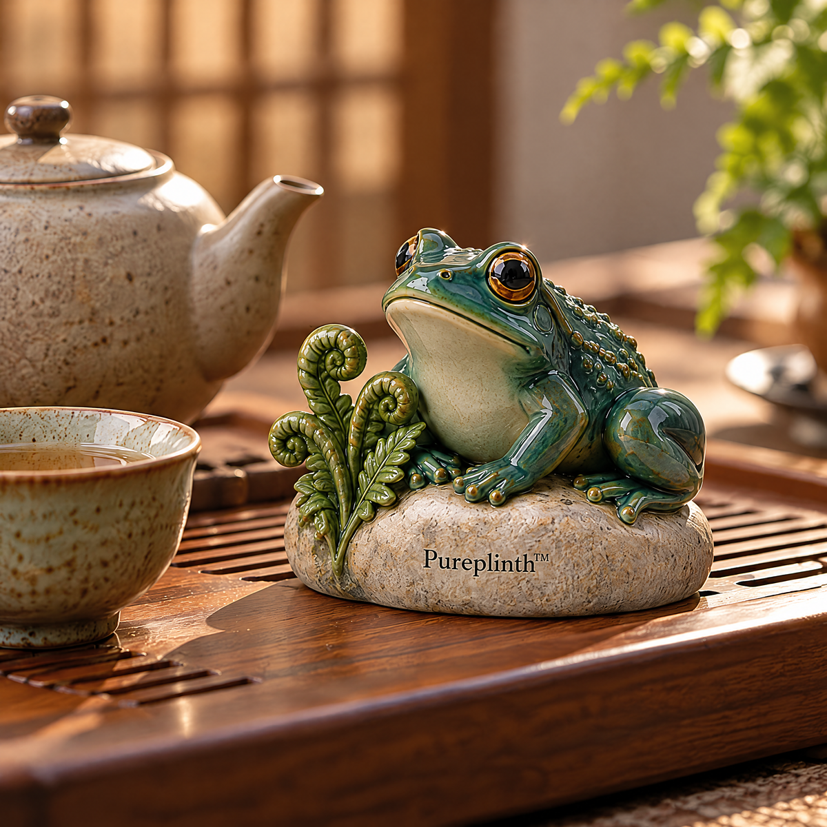 Pureplinth™ Fernstone Frog – Ceramic Frog & Fern Tea Pet