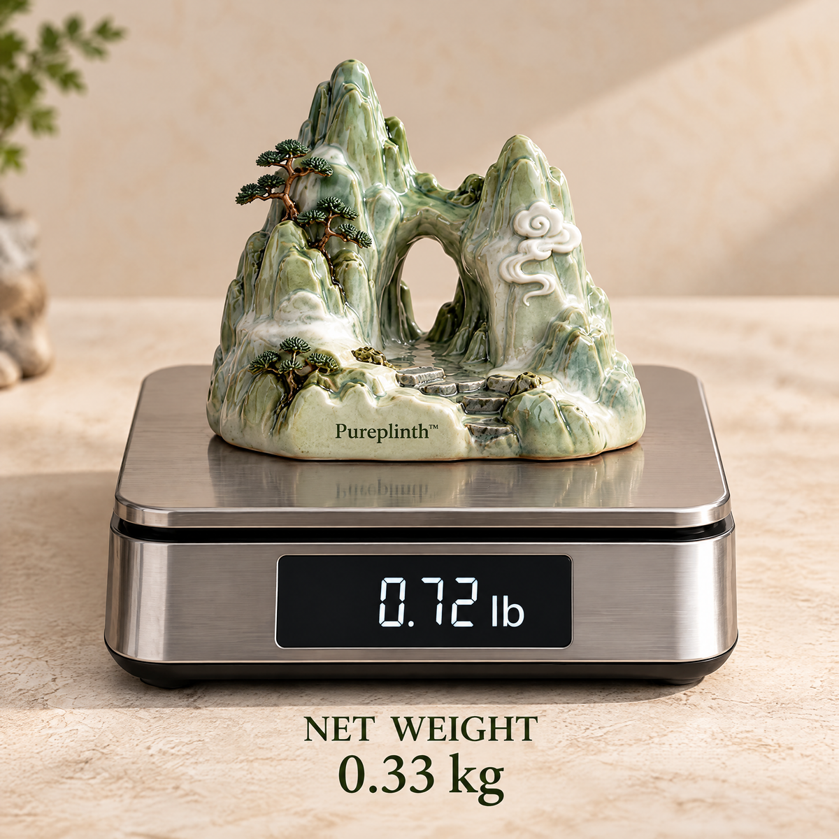 Pureplinth™ Celadon Mountain Gate – Ceramic Mountain Arch & Rock Figurine