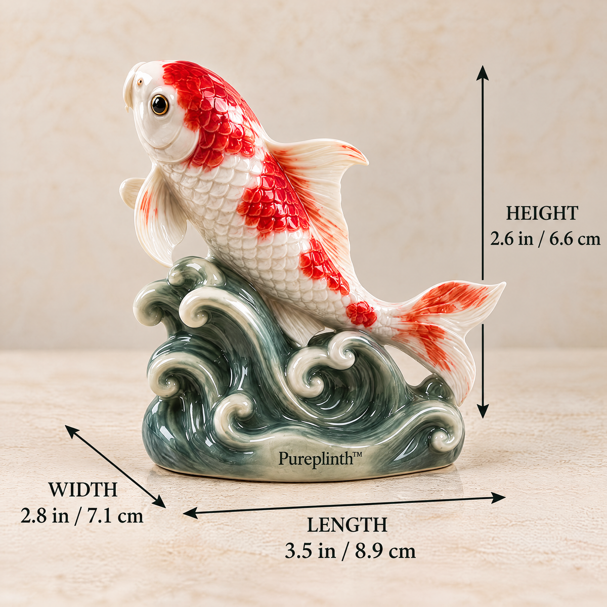 Pureplinth™ Riverstone Koi – Ceramic Koi Fish & Wave Figurine