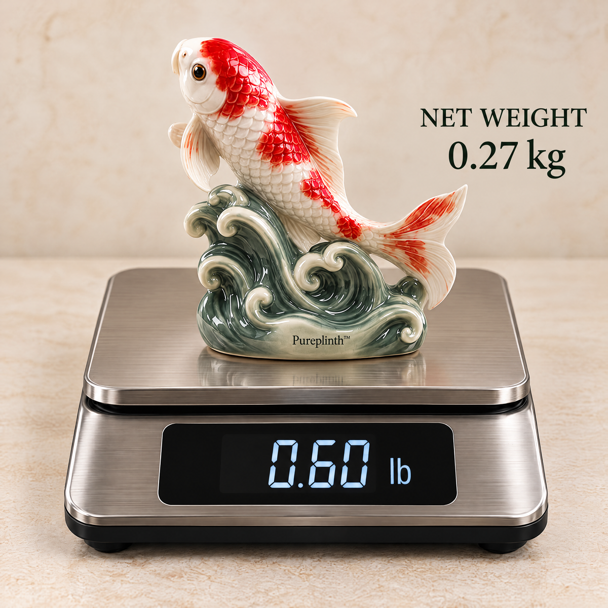 Pureplinth™ Riverstone Koi – Ceramic Koi Fish & Wave Figurine